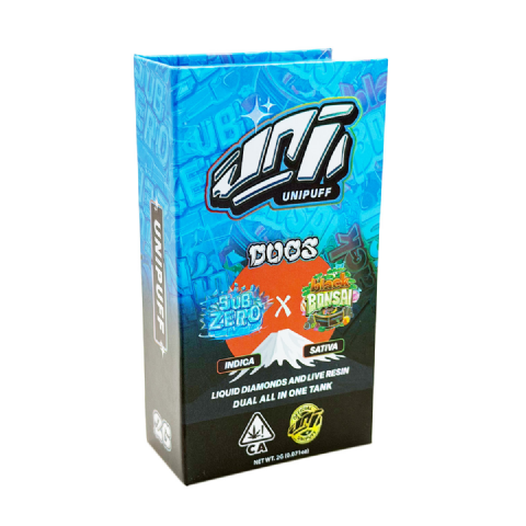 UniPuff Duos Sub Zero (Indica) / Black Bonsai (Sativa) 2 Grams (2g) Disposable Vape