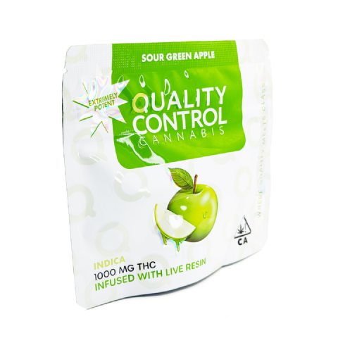 Quality Control Cannabis Live Resin Infused Sour Green Apple (Indica) 1000mg (10x100mg) Edible Gummies