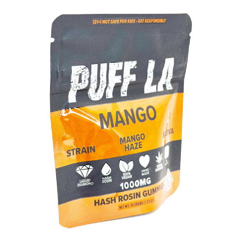 Puff LA Hash Rosin Mango Haze (Sativa) 1000mg (10x100mg) Edible Gummies
