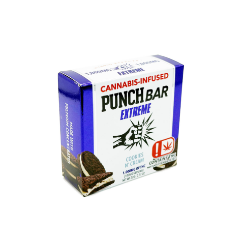 Punch Bar Extreme Cannabis Infused THC Cookies N Cream 1000mg Edible Chocolate Bar