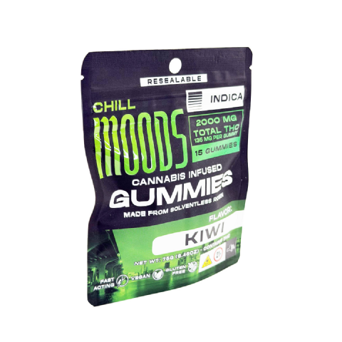 Moodz Cannabis Infused THC Solventless Rosin Kiwi (Indica) 2000mg (15x135mg) Edible Gummies
