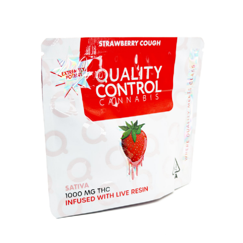 Quality Control Cannabis Live Resin Infused Strawberry Cough (Sativa) 1000mg (10x100mg) Edible Gummies