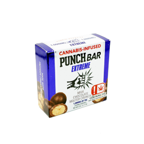 Punch Bar Extreme Cannabis Infused THC Milk Chocolate Malted Crunch 1000mg Edible Chocolate Bar