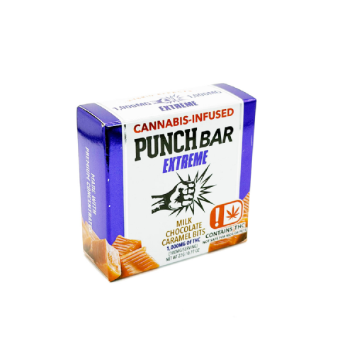 Punch Bar Extreme Cannabis Infused THC Milk Chocolate Caramel Bits 1000mg Edible Chocolate Bar
