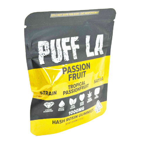 Puff LA Hash Rosin Tropical Passionfruit (Sativa) 1000mg (10x100mg) Edible Gummies