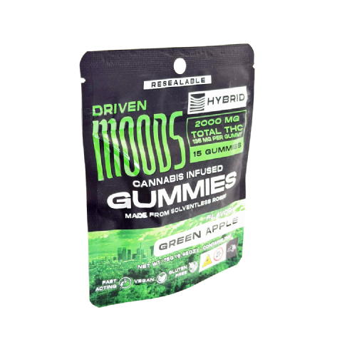 Moodz Cannabis Infused THC Solventless Rosin Green Apple (Hybrid) 2000mg (15x135mg) Edible Gummies