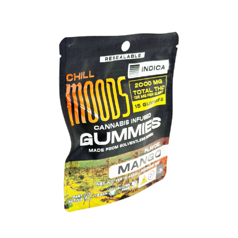 Moodz Cannabis Infused THC Solventless Rosin Mango (Indica) 2000mg (15x135mg) Edible Gummies