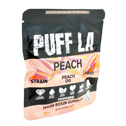 Puff LA Hash Rosin Peach OG (Hybrid) 1000mg (10x100mg) Edible Gummies