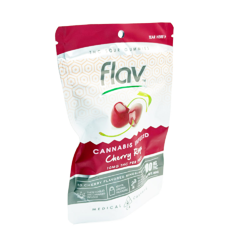 Flav Cannabis Infused THC Sour Cherry Rings 100mg (10x10mg) Edible Gummies