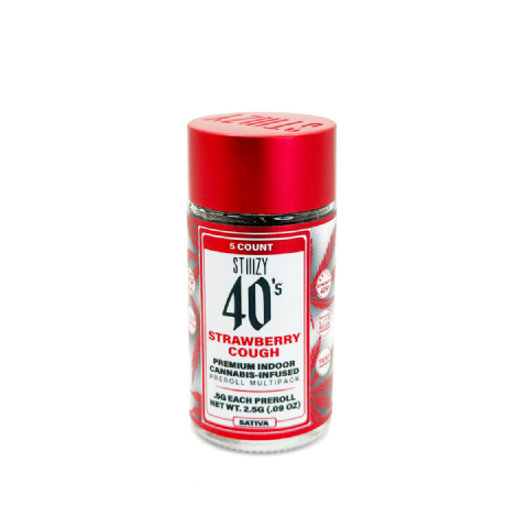 STIIIZY 40s Strawberry Cough (Sativa) 2.5 Grams (2.5g) Cannabis Infused Pre-Rolls (5-Pack)