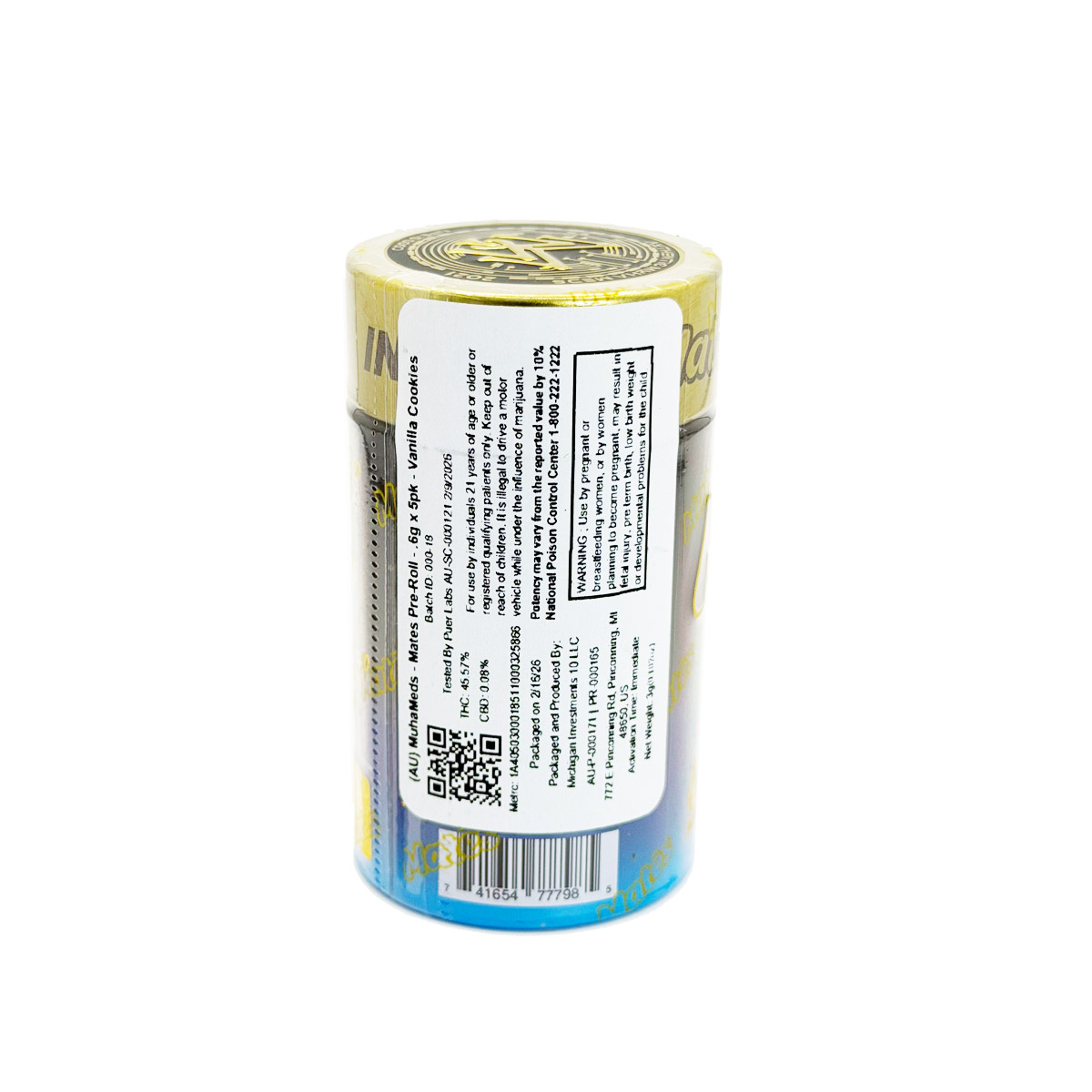 Muha Meds Mates Vanilla Cookies (Indica) 6 Grams (6g) Infused Pre-Rolls (5-Pack)