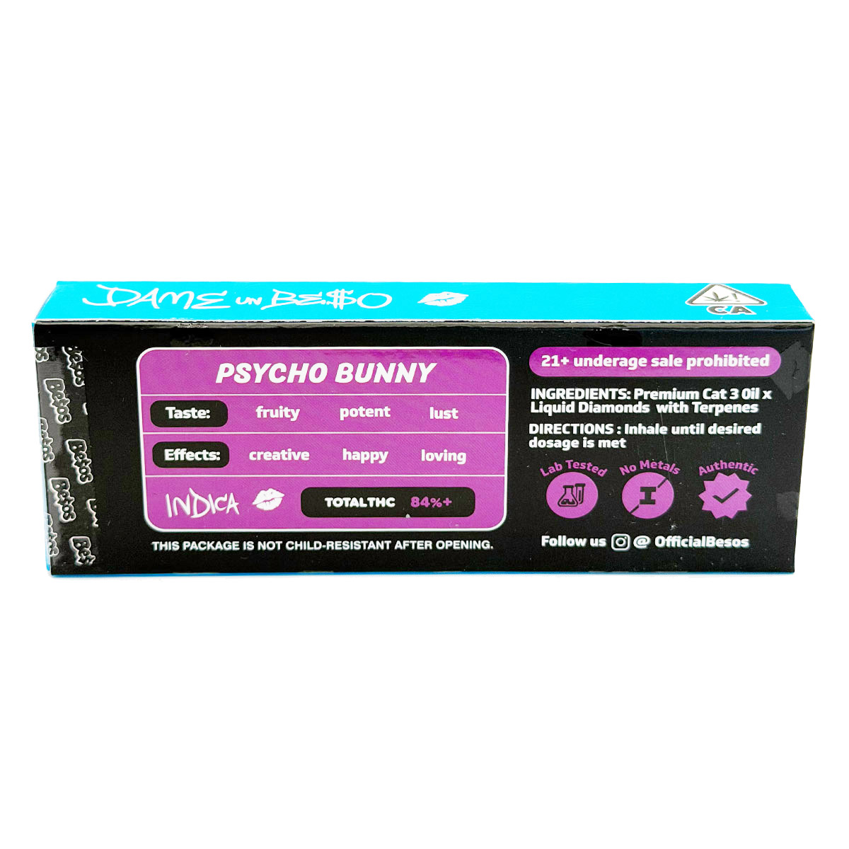 Besos Liquid Diamonds Psycho Bunny (Indica) 2 Grams (2g) Disposable Vape