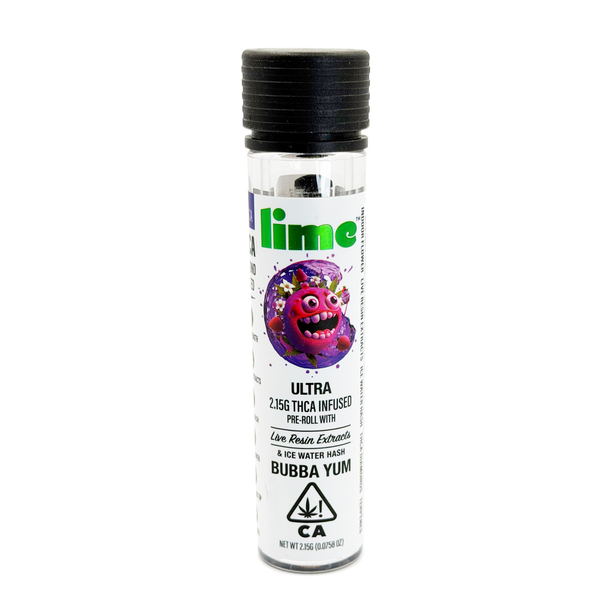 Lime Live Resin Extract Ice Water Bubba Yum 2.15 Grams (2.15g) Ultra THCa Infused Pre-Roll (1-Pack)