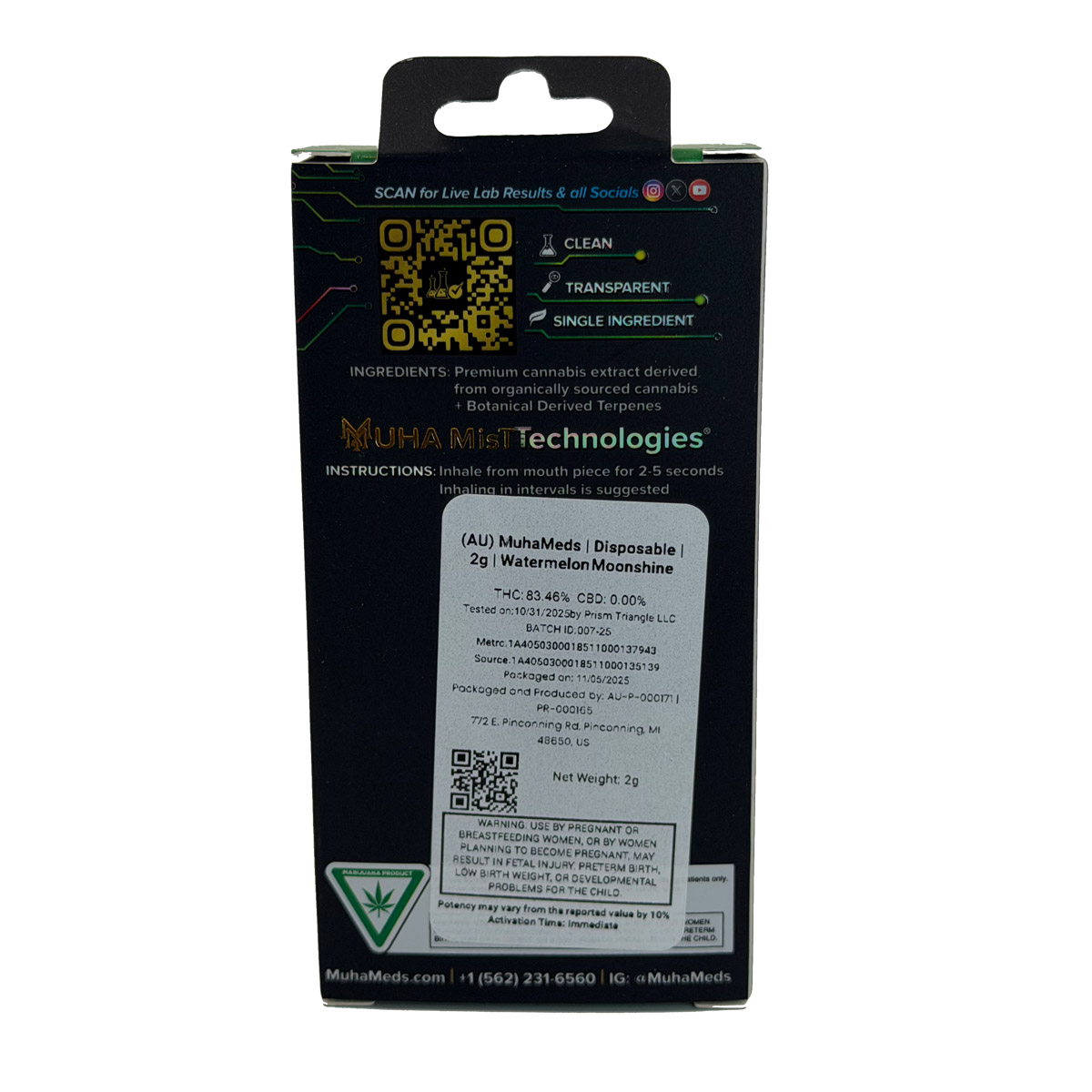Muha Meds All-In-One Watermelon Moonshine (Hybrid) 2 Grams (2g) Disposable Vape