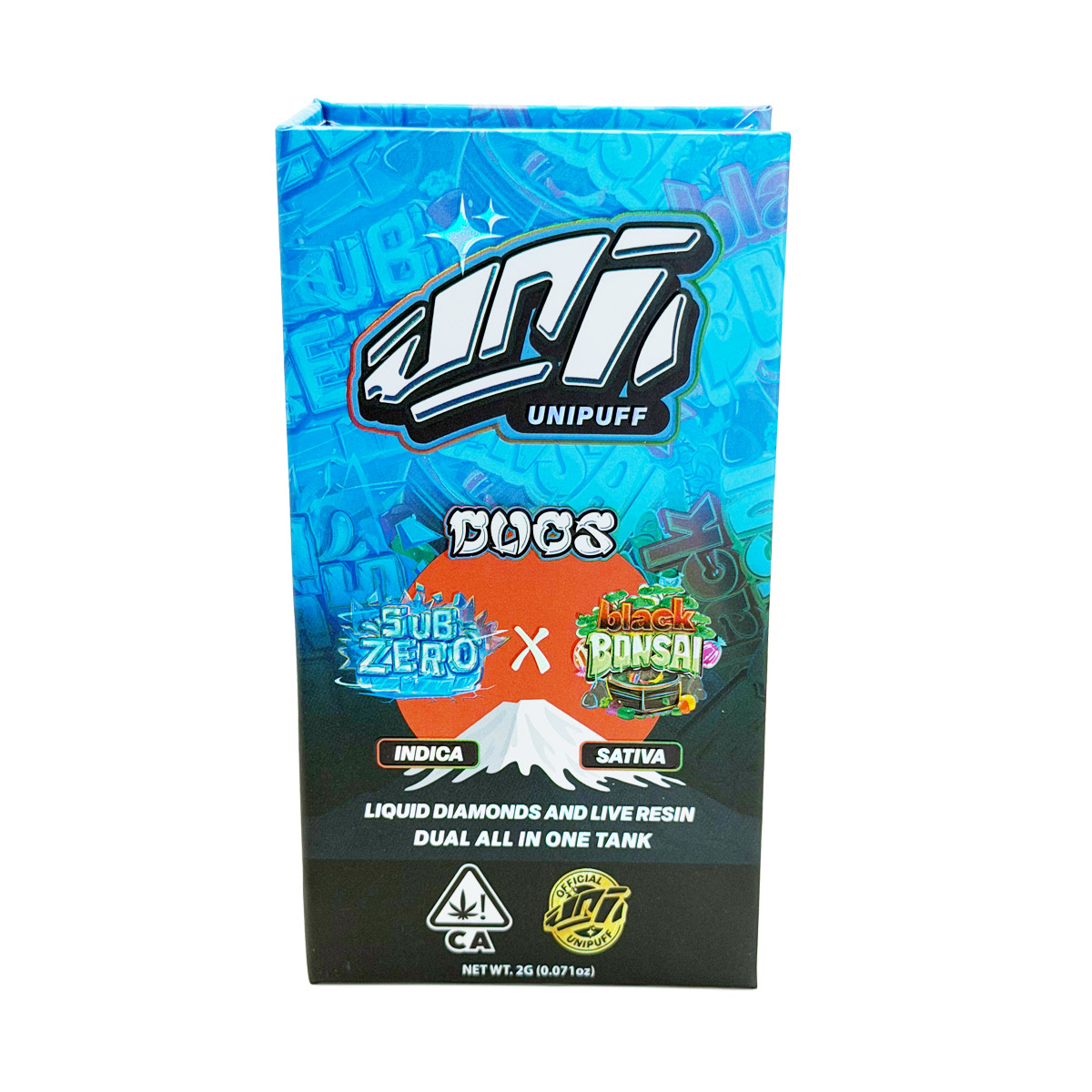 UniPuff Duos Sub Zero (Indica) / Black Bonsai (Sativa) 2 Grams (2g) Disposable Vape