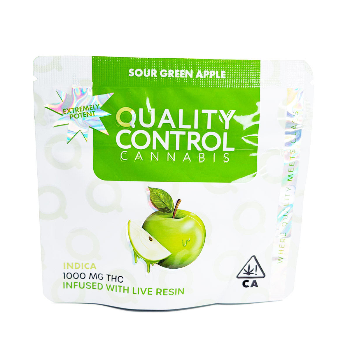 Quality Control Cannabis Live Resin Infused Sour Green Apple (Indica) 1000mg (10x100mg) Edible Gummies