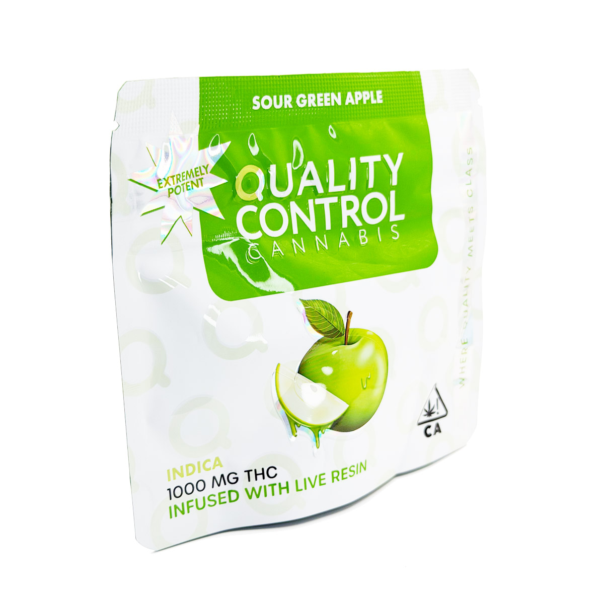 Quality Control Cannabis Live Resin Infused Sour Green Apple (Indica) 1000mg (10x100mg) Edible Gummies