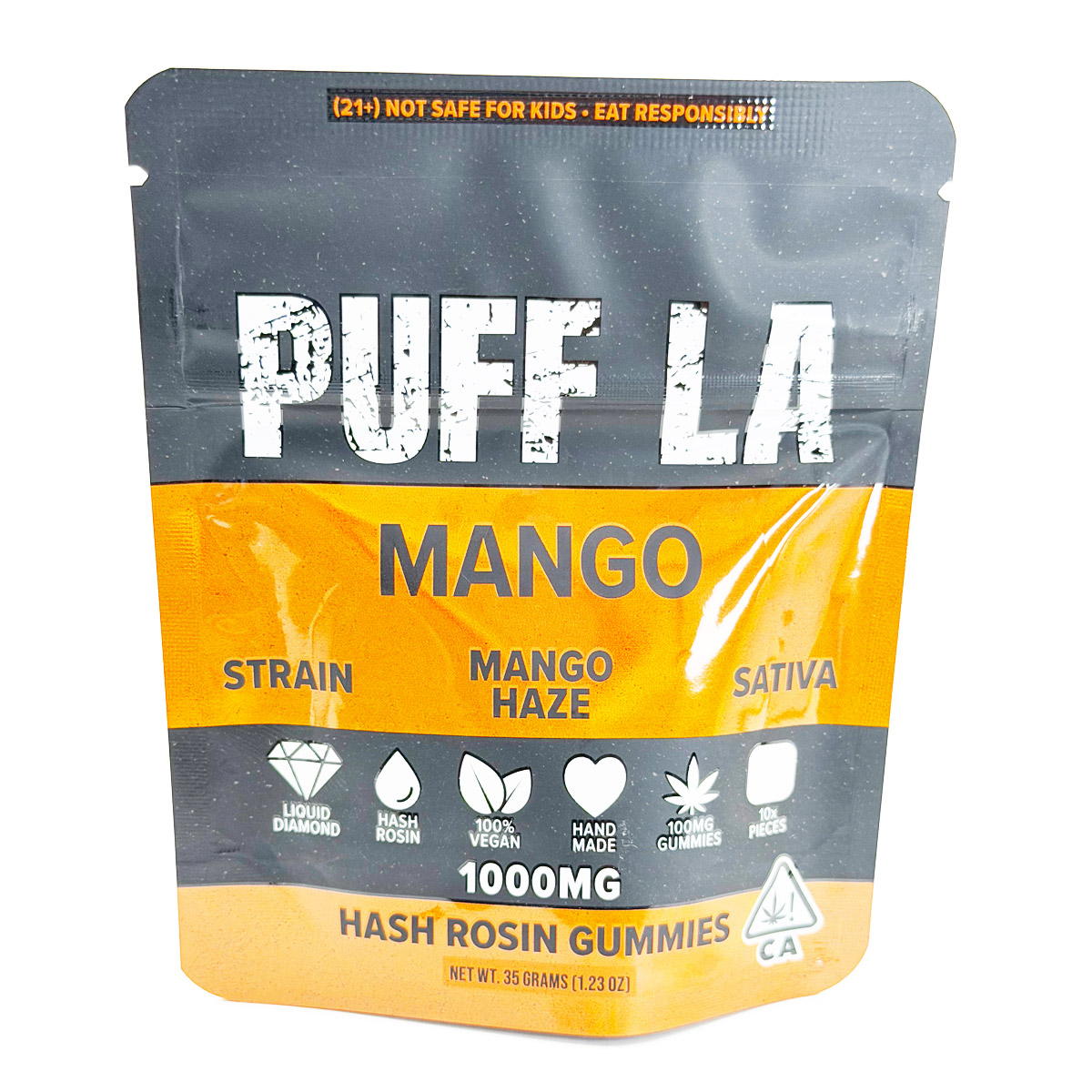 Puff LA Hash Rosin Mango Haze (Sativa) 1000mg (10x100mg) Edible Gummies