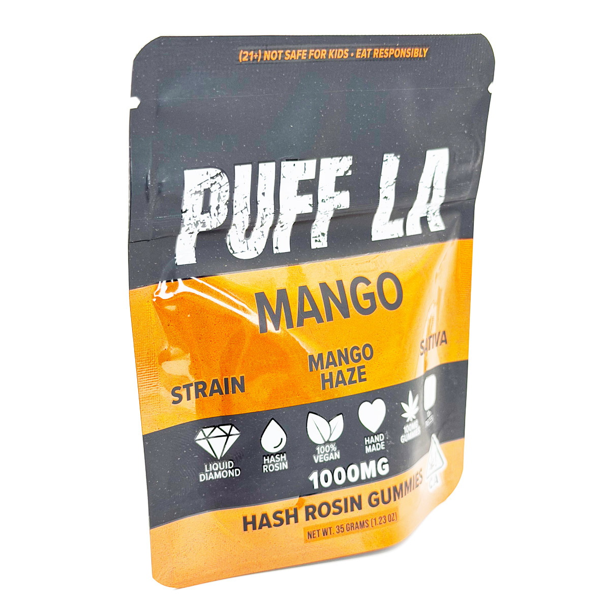 Puff LA Hash Rosin Mango Haze (Sativa) 1000mg (10x100mg) Edible Gummies