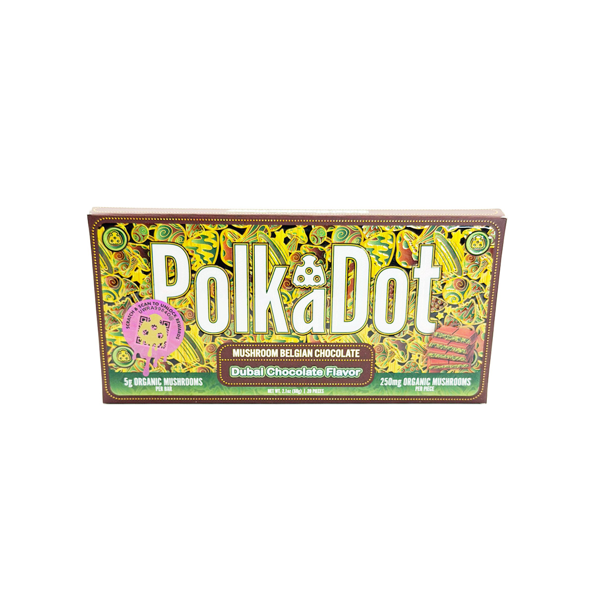 PolkaDot Organic Mushroom Infused Dubai Chocolate 5000mg (5g) Chocolate Bar