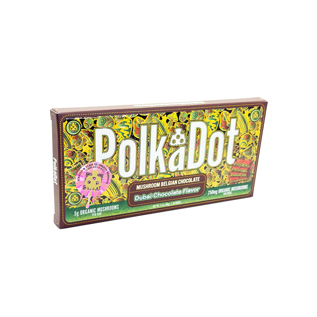 PolkaDot Organic Mushroom Infused Dubai Chocolate 5000mg (5g) Chocolate Bar