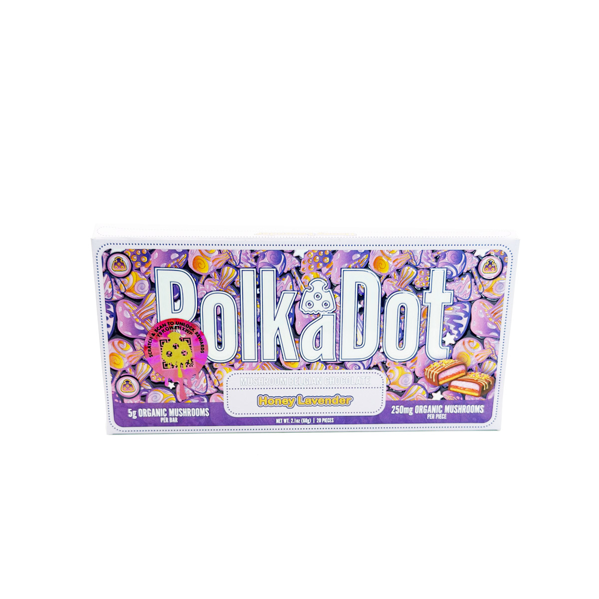 PolkaDot Organic Mushroom Infused Honey Lavender 5000mg (5g) Chocolate Bar