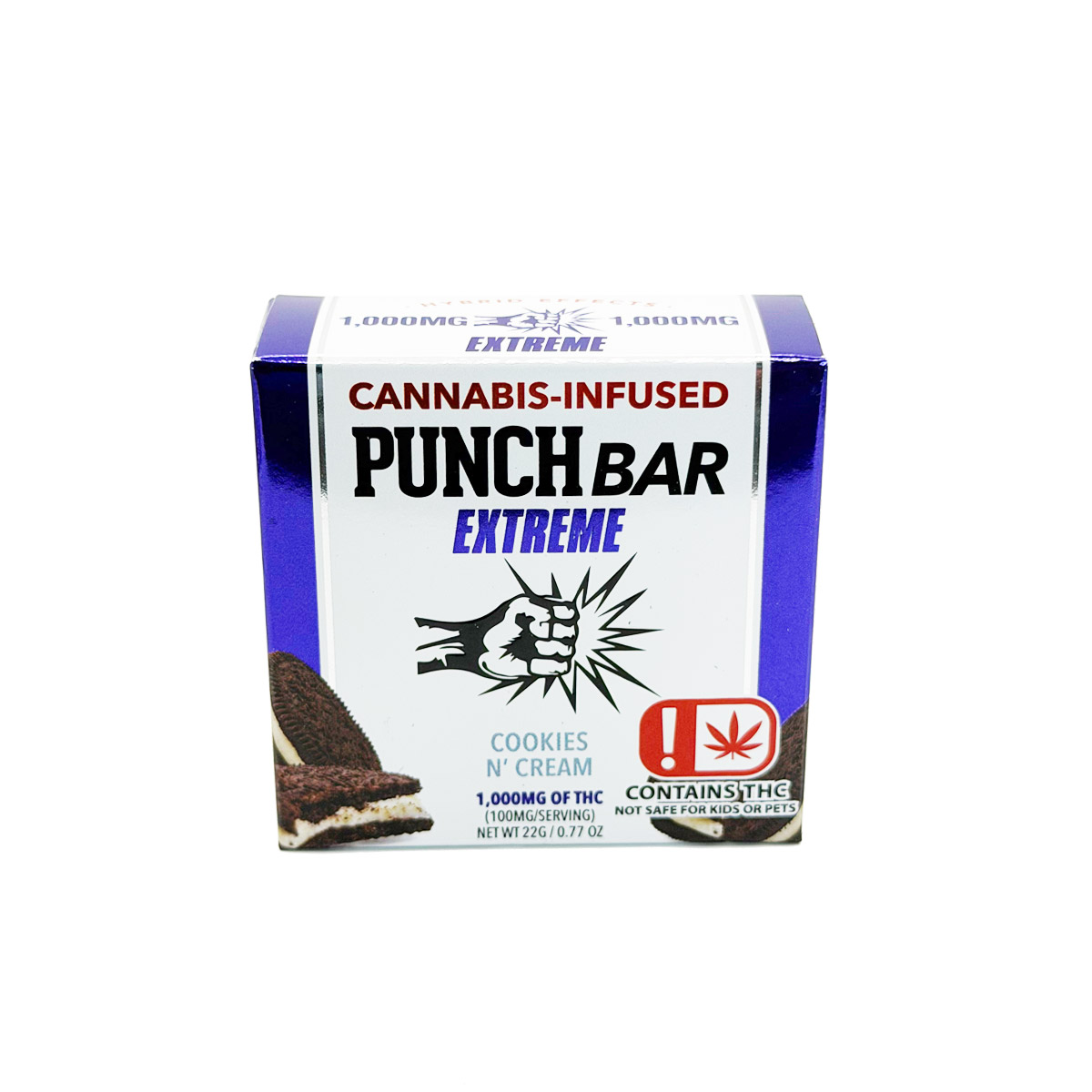 Punch Bar Extreme Cannabis Infused THC Cookies N Cream 1000mg Edible Chocolate Bar