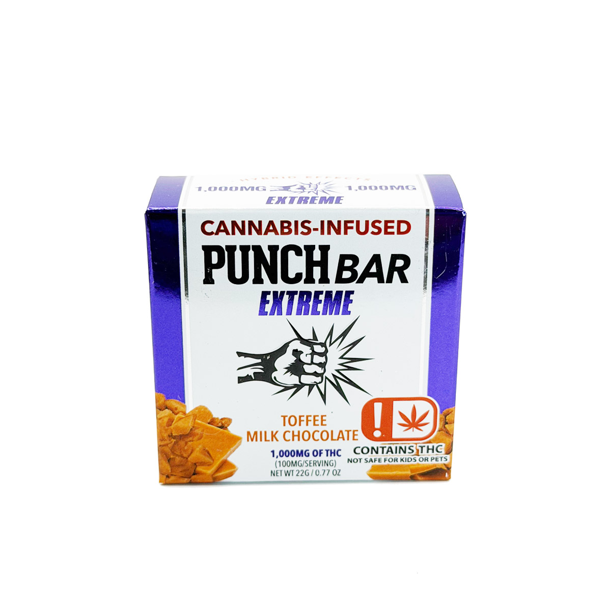 Punch Bar Extreme Cannabis Infused THC Toffee Milk Chocolate 1000mg Edible Chocolate Bar