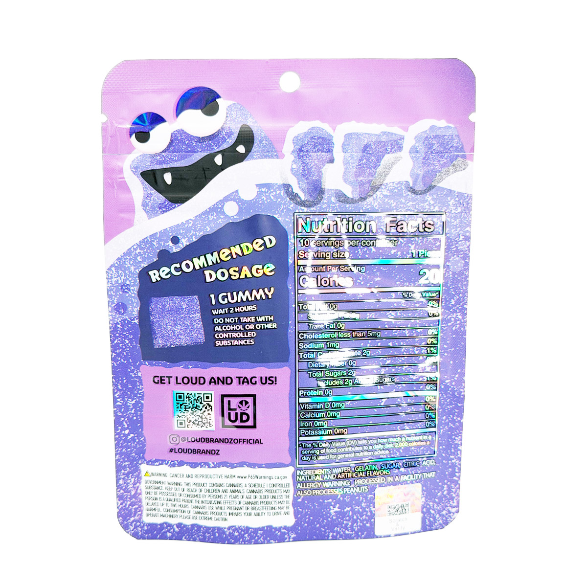 Loud Brandz Monster Cannabis Infused Grape 500mg (10x50mg) Edible Gummies