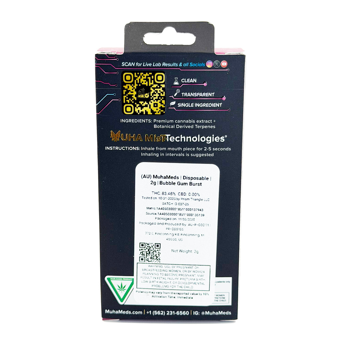 Muha Meds All-In-One Bubblegum Burst (Sativa) 2 Grams (2g) Disposable Vape