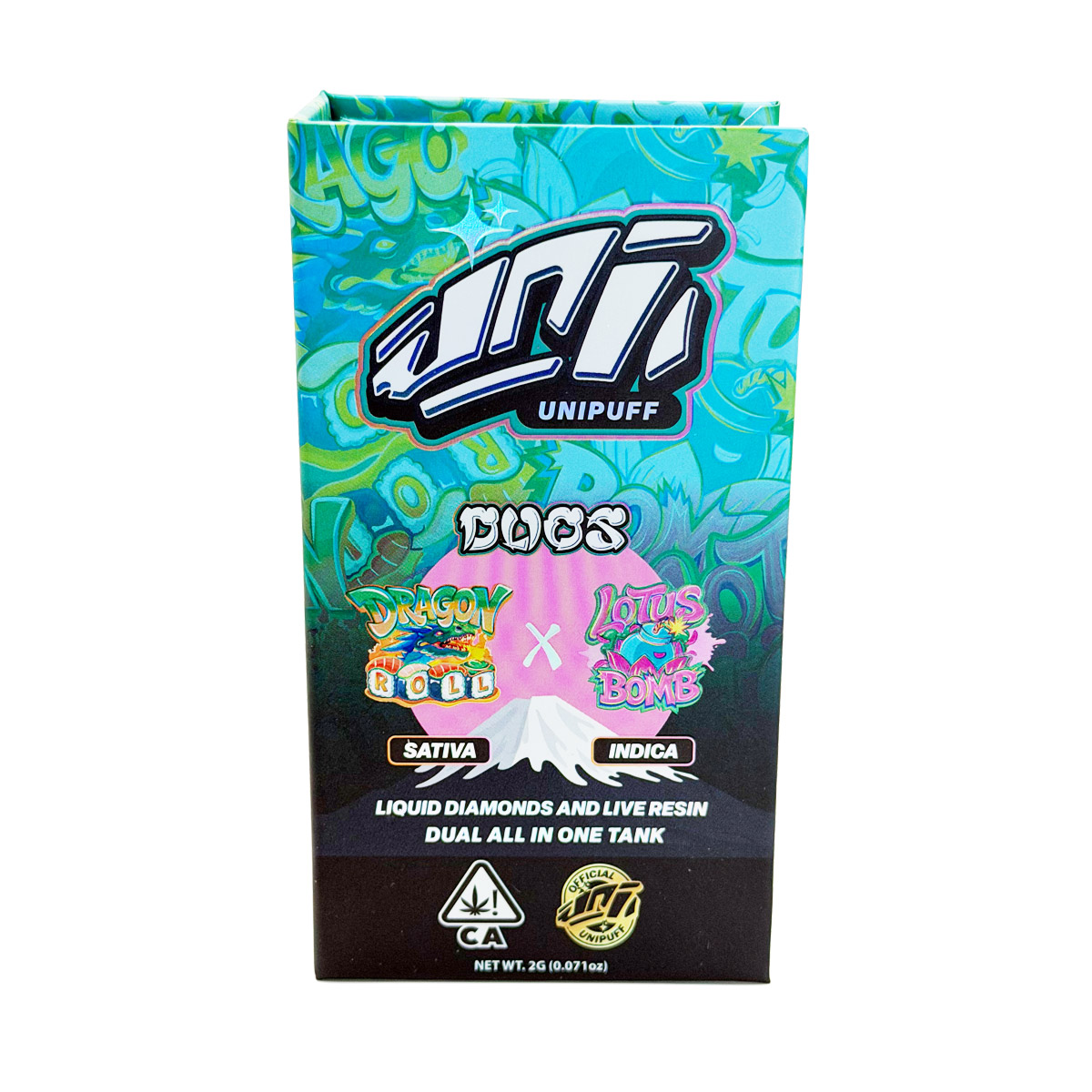 UniPuff Duos Dragon Roll (Sativa) / Lotus Bomb (Indica) 2 Grams (2g) Disposable Vape