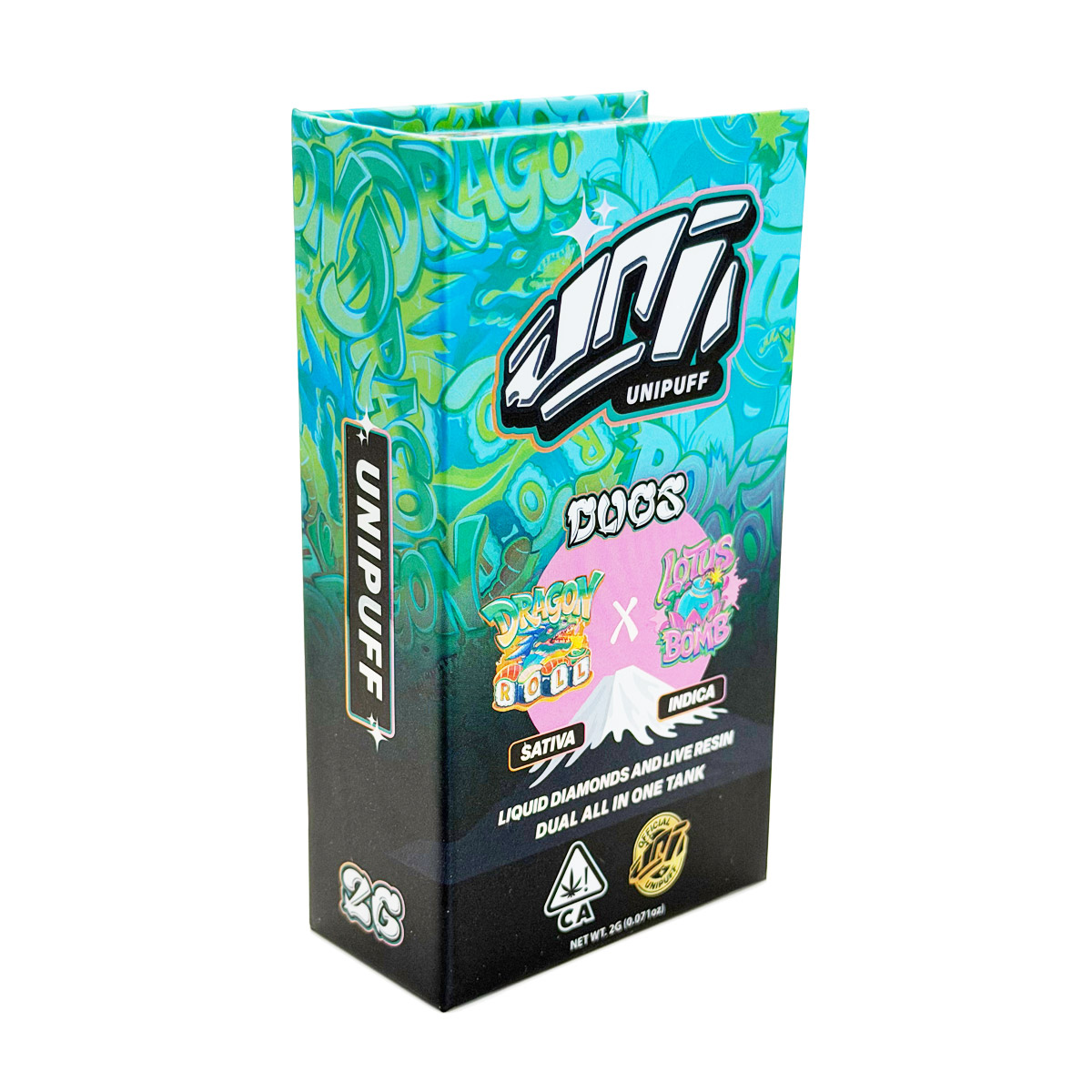 UniPuff Duos Dragon Roll (Sativa) / Lotus Bomb (Indica) 2 Grams (2g) Disposable Vape