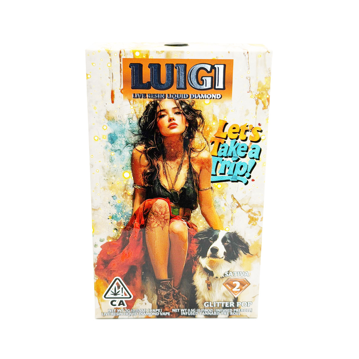 Luigi Live Resin Liquid Diamond Bundle Glitter Pop (Sativa) 2 Grams (2g) Disposable Vape