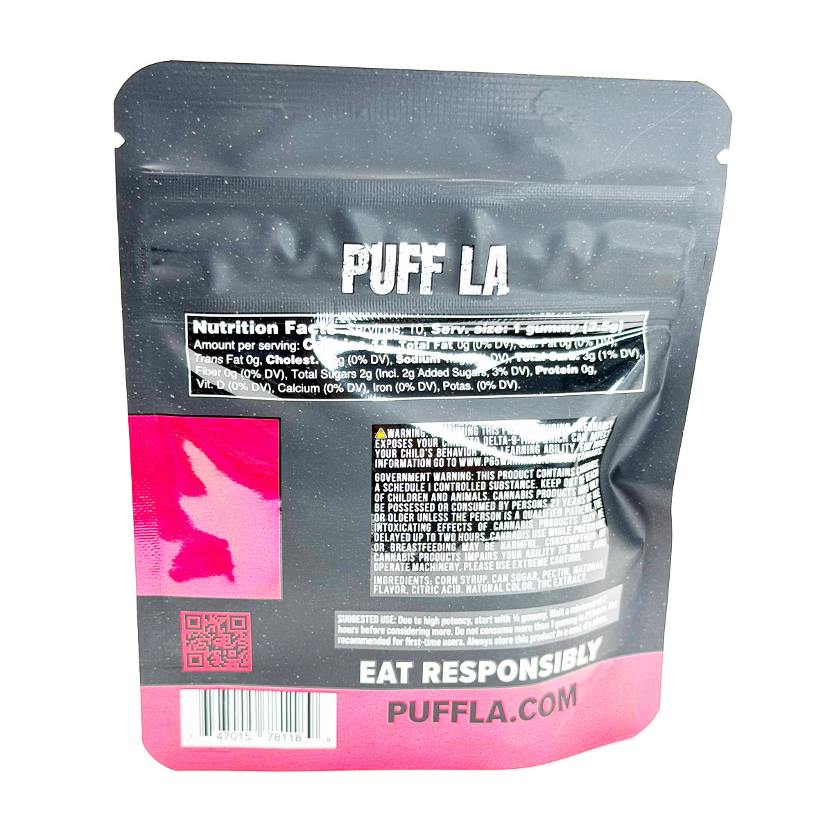 Puff LA Hash Rosin Raspberry Kush (Indica) 1000mg (10x100mg) Edible Gummies