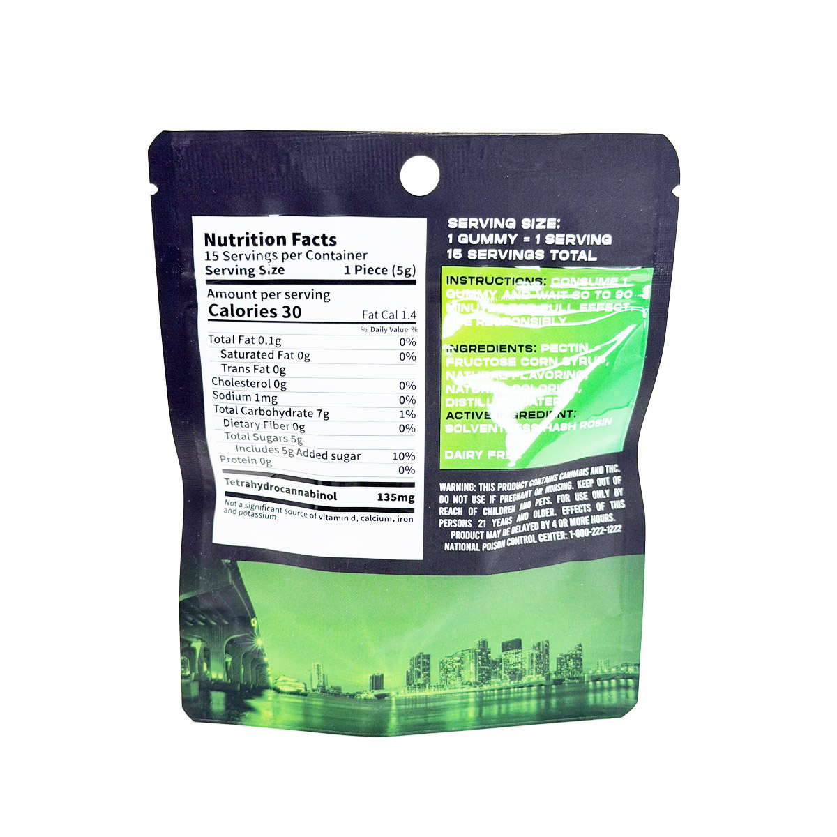 Moodz Cannabis Infused THC Solventless Rosin Kiwi (Indica) 2000mg (15x135mg) Edible Gummies