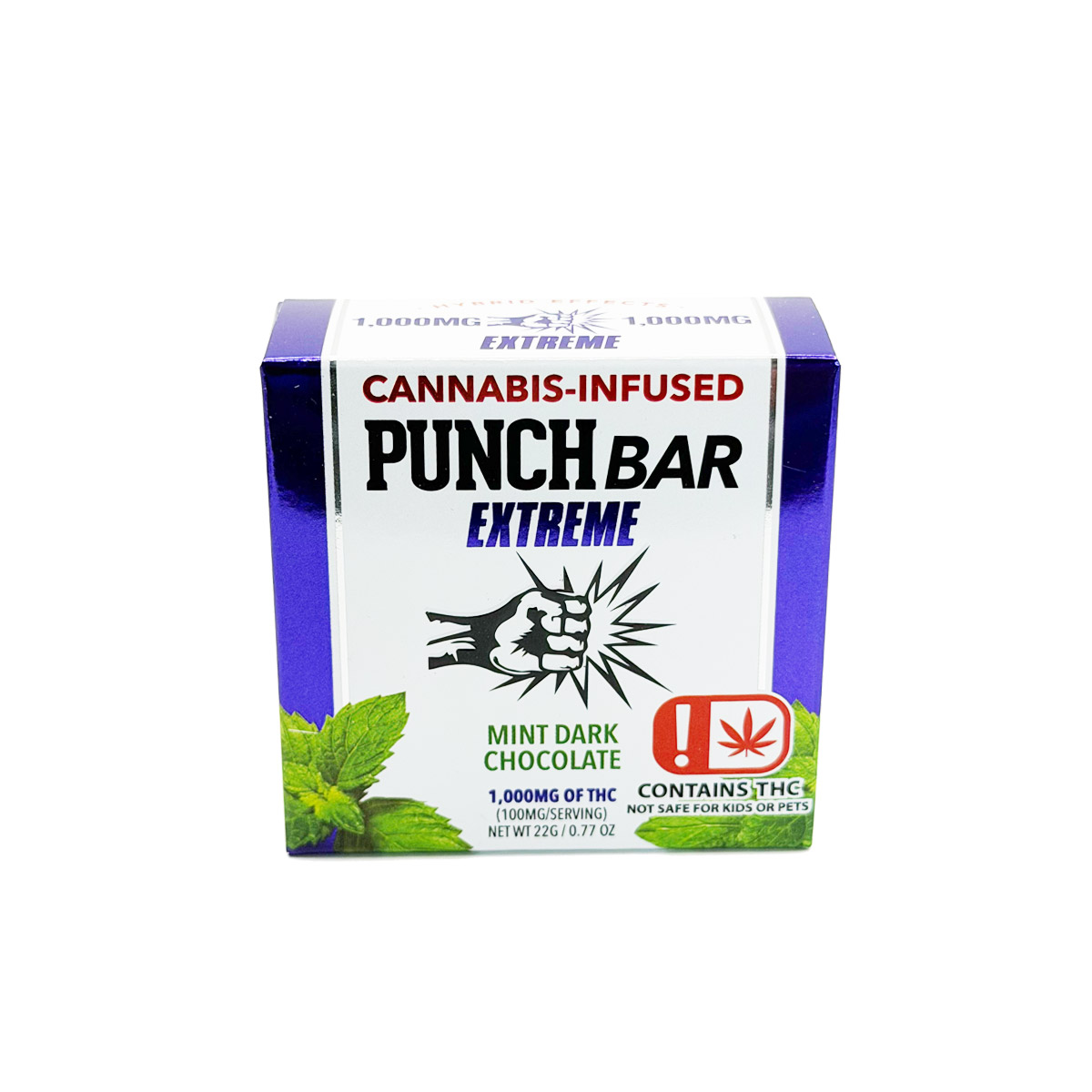 Punch Bar Extreme Cannabis Infused THC Mint Dark Chocolate 1000mg Edible Chocolate Bar
