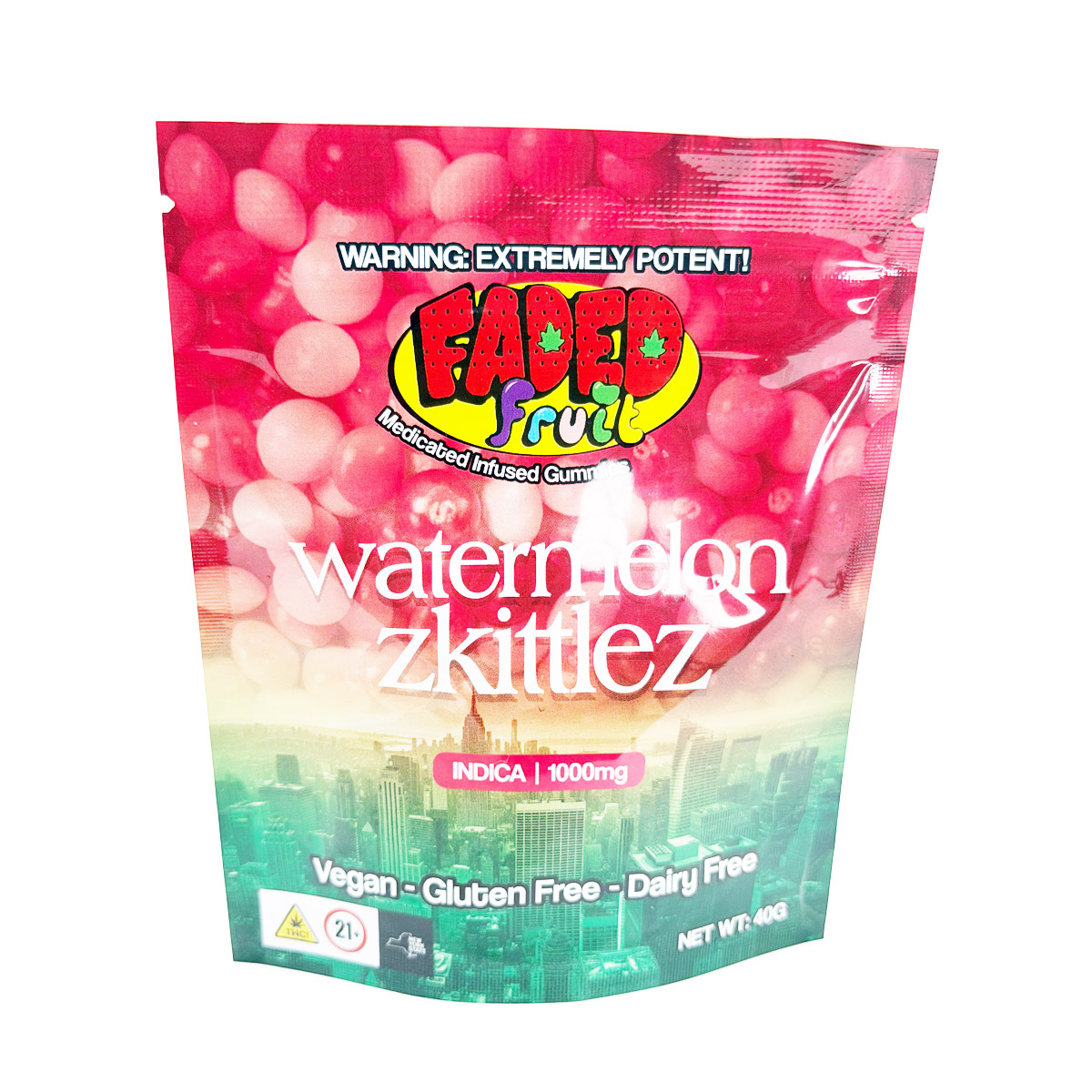 Faded Fruit Medicated Infused Watermelon Zkittlez (Indica) 1000mg Edible Gummies