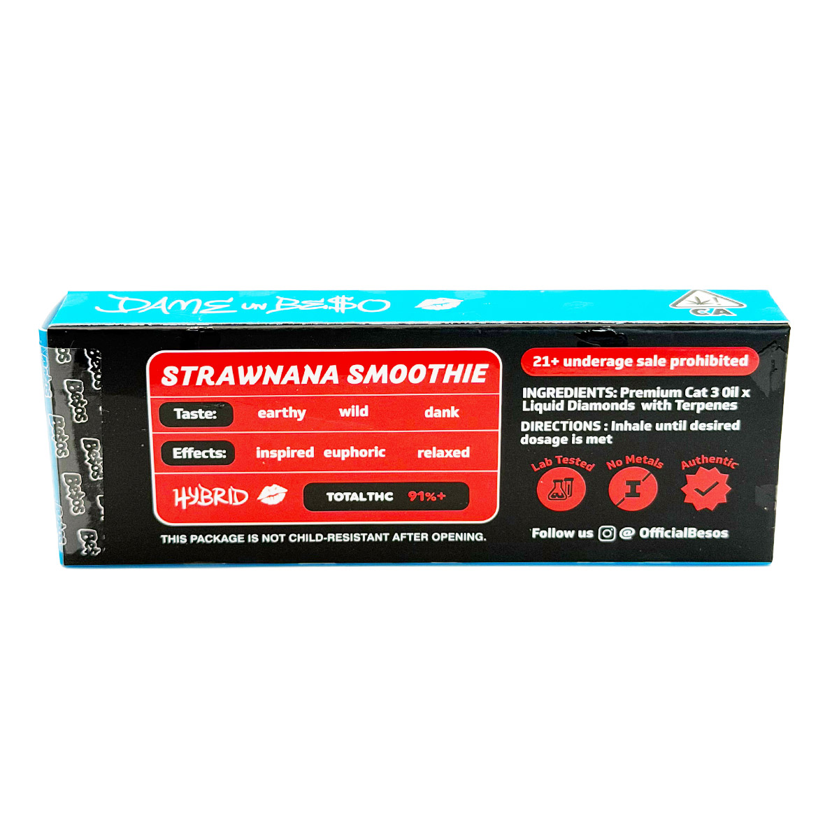 Besos Liquid Diamonds Strawnana Smoothie (Hybrid) 2 Grams (2g) Disposable Vape