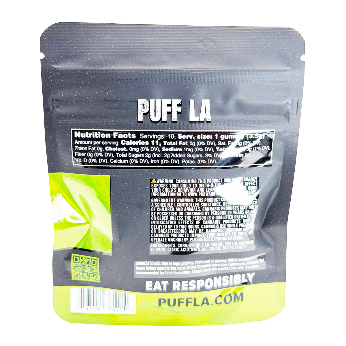 Puff LA Hash Rosin Sour Diesel (Hybrid) 1000mg (10x100mg) Edible Gummies