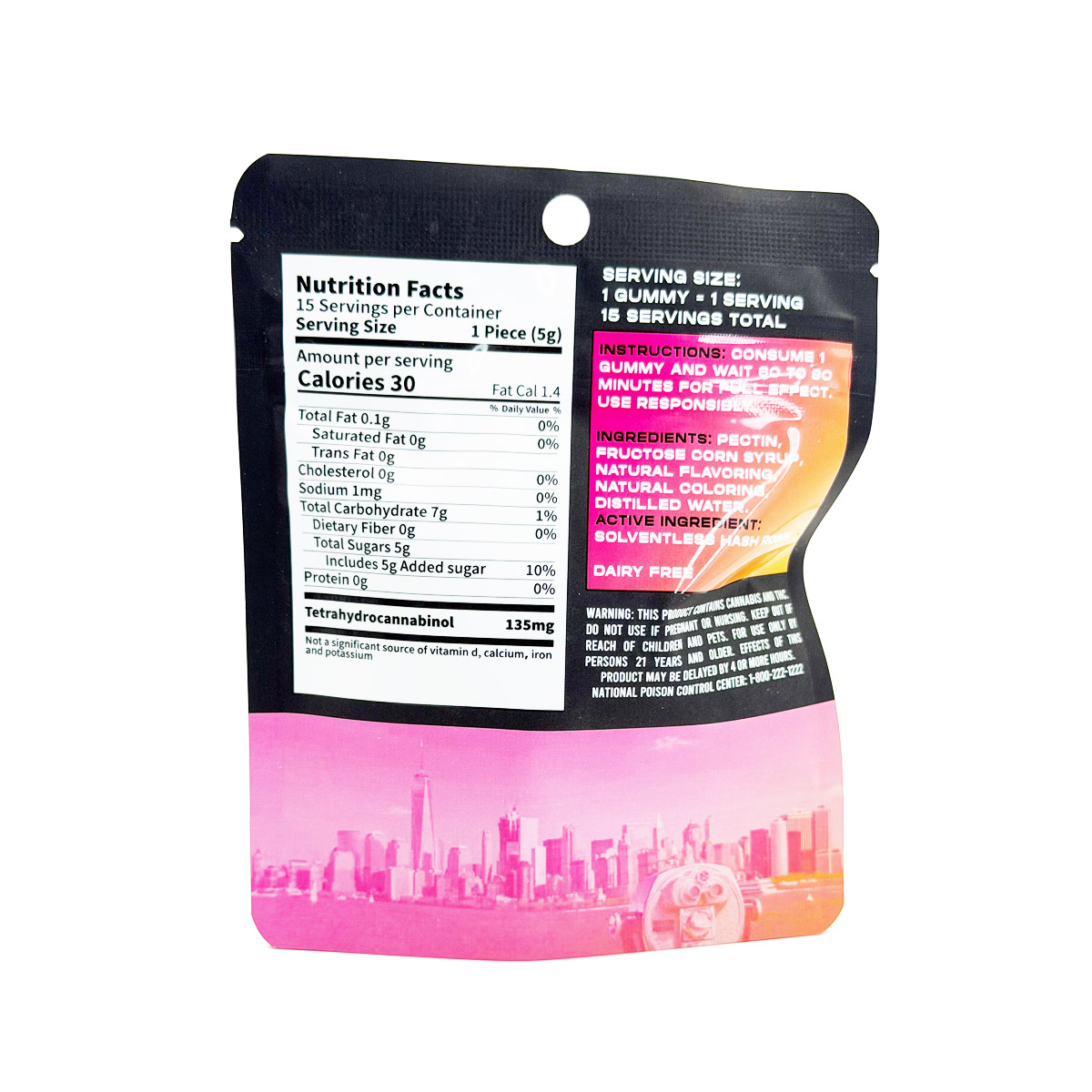 Moodz Cannabis Infused THC Solventless Rosin Pink Lemonade (Sativa) 2000mg (15x135mg) Edible Gummies