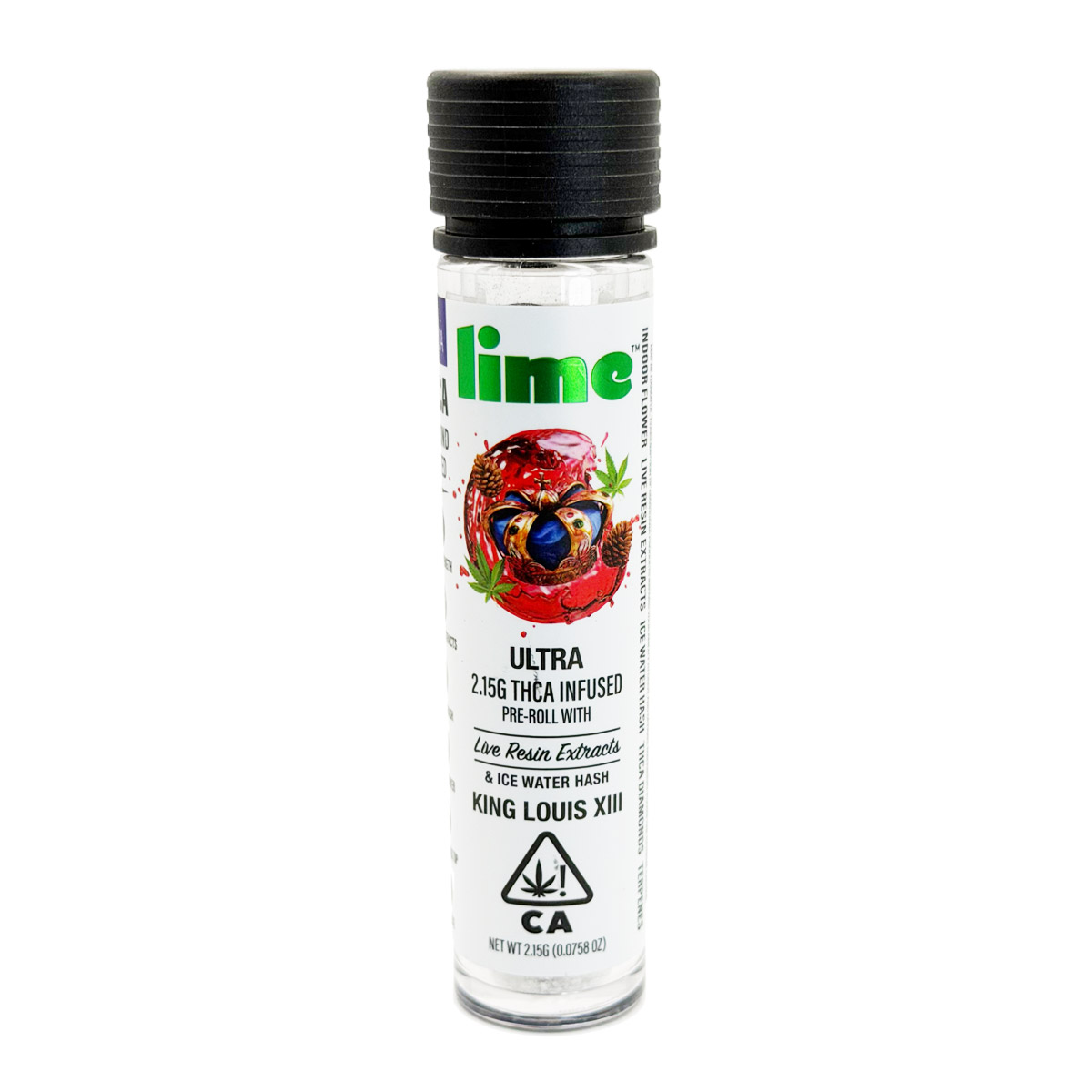 Lime Live Resin Extract Ice Water Hash King Louis XIII 2.15 Grams (2.15g) Ultra THCa Infused Pre-Roll (1-Pack)