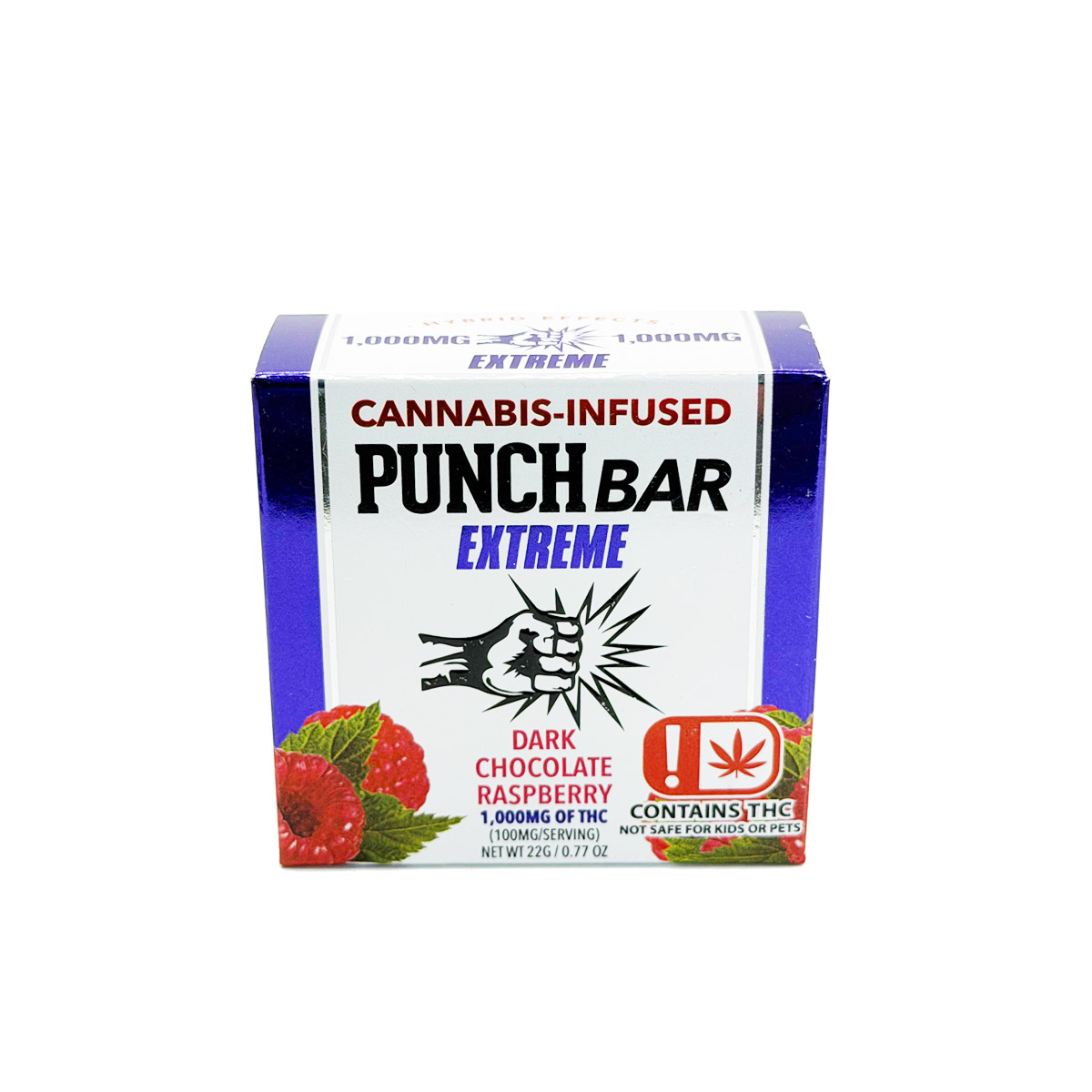 Punch Bar Extreme Cannabis Infused THC Dark Chocolate Raspberry 1000mg Edible Chocolate Bar