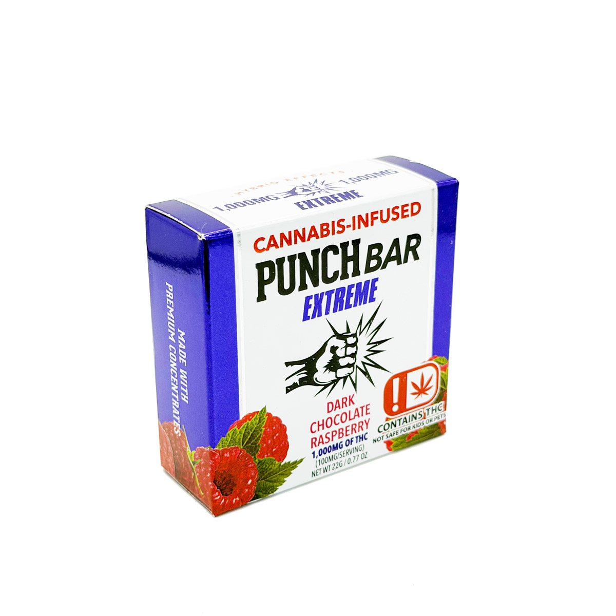 Punch Bar Extreme Cannabis Infused THC Dark Chocolate Raspberry 1000mg Edible Chocolate Bar