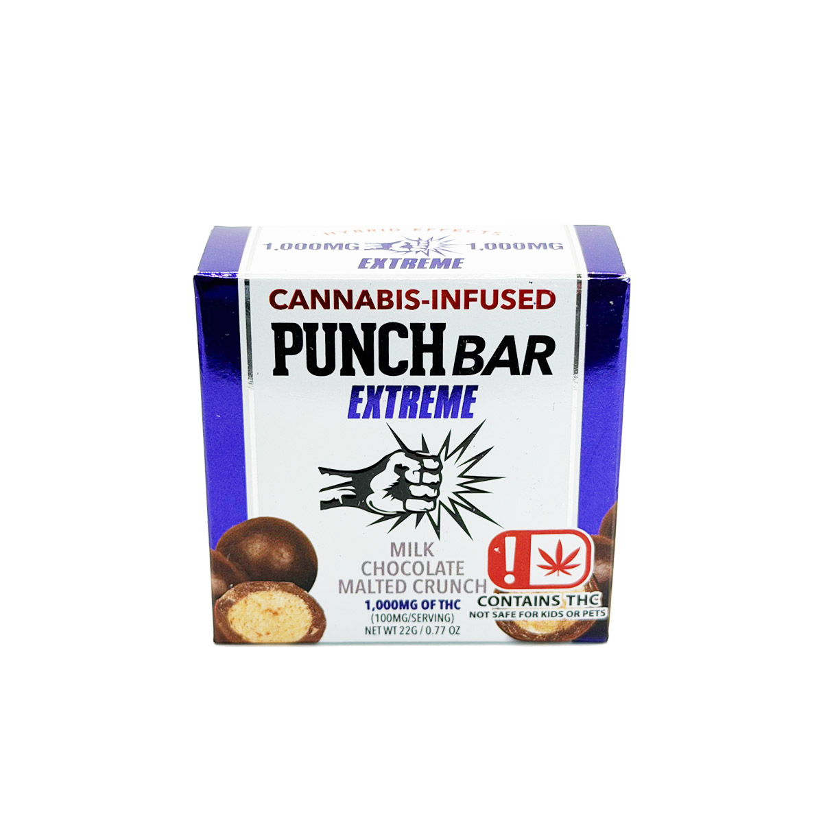Punch Bar Extreme Cannabis Infused THC Milk Chocolate Malted Crunch 1000mg Edible Chocolate Bar