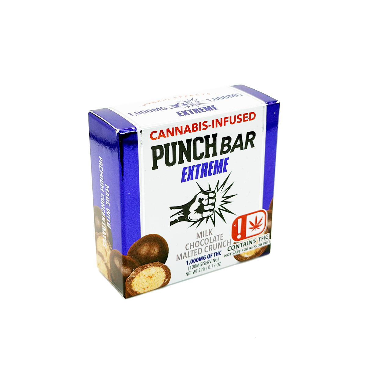 Punch Bar Extreme Cannabis Infused THC Milk Chocolate Malted Crunch 1000mg Edible Chocolate Bar