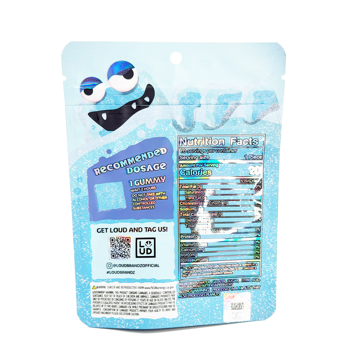 Loud Brandz Monster Cannabis Infused Blue Raspberry 500mg (10x50mg) Edible Gummies