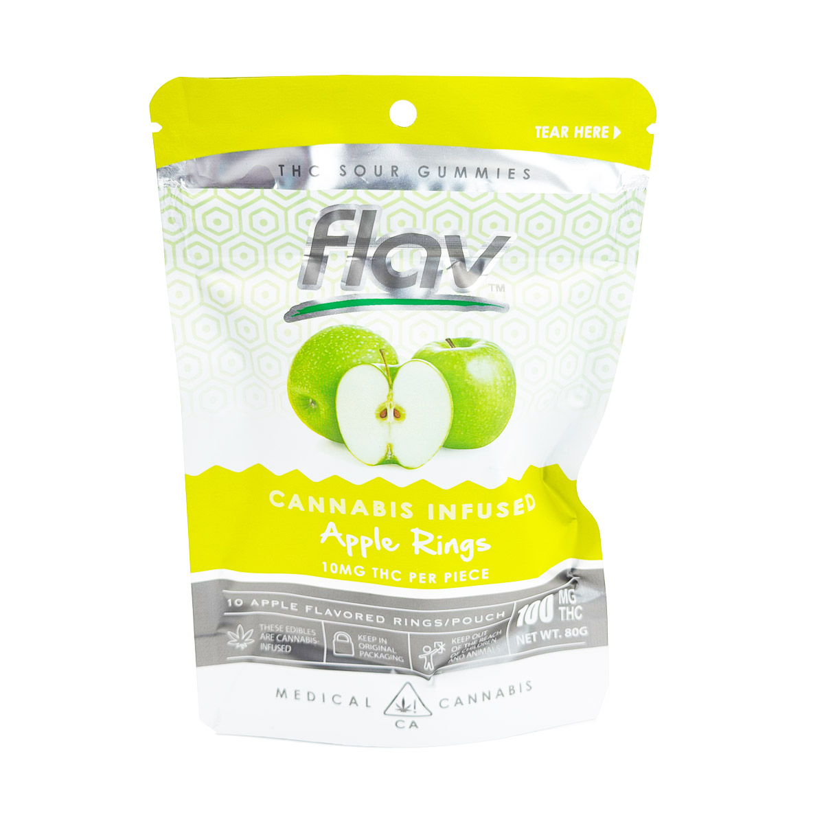 Flav Cannabis Infused THC Sour Apple Rings 100mg (10x10mg) Edible Gummies