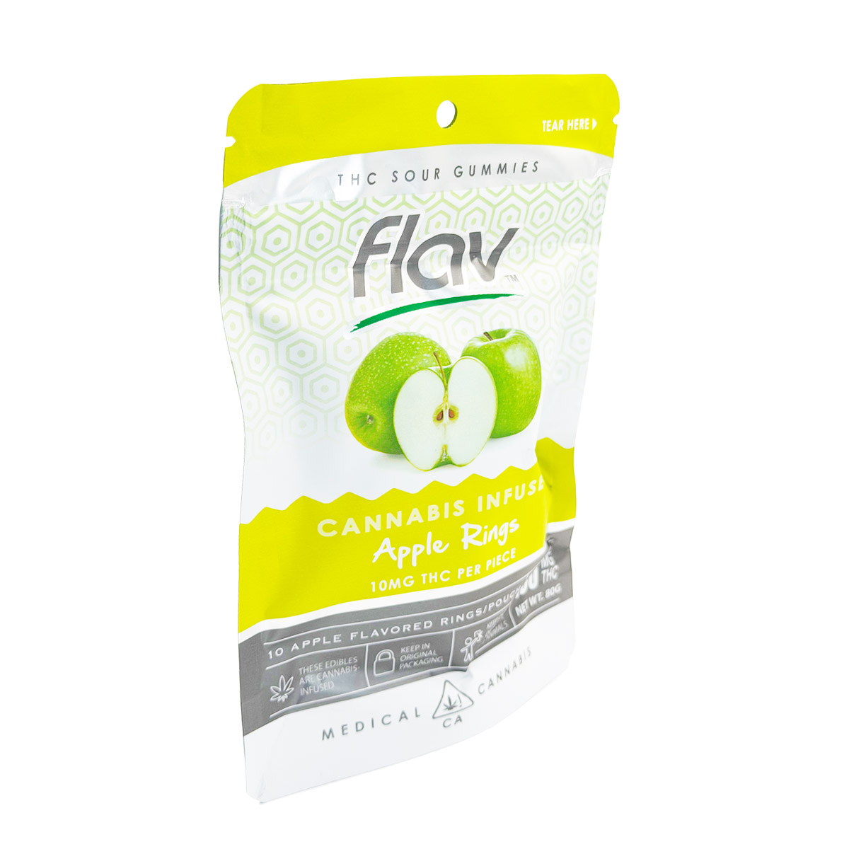 Flav Cannabis Infused THC Sour Apple Rings 100mg (10x10mg) Edible Gummies