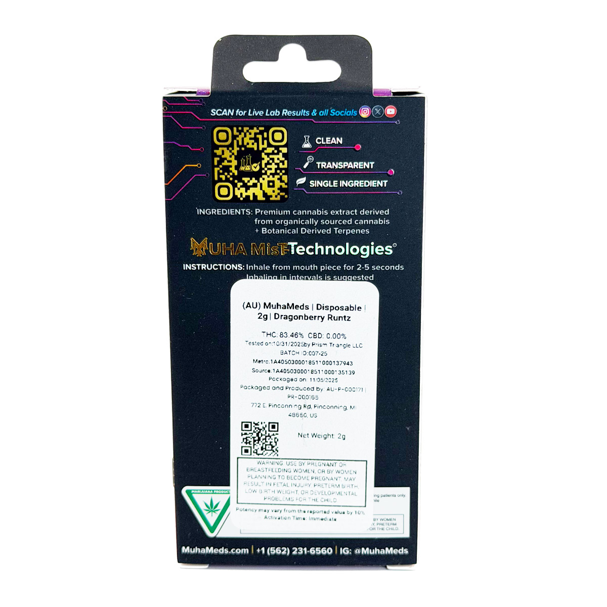 Muha Meds All-In-One Dragon Berry Runtz (Indica) 2 Grams (2g) Disposable Vape