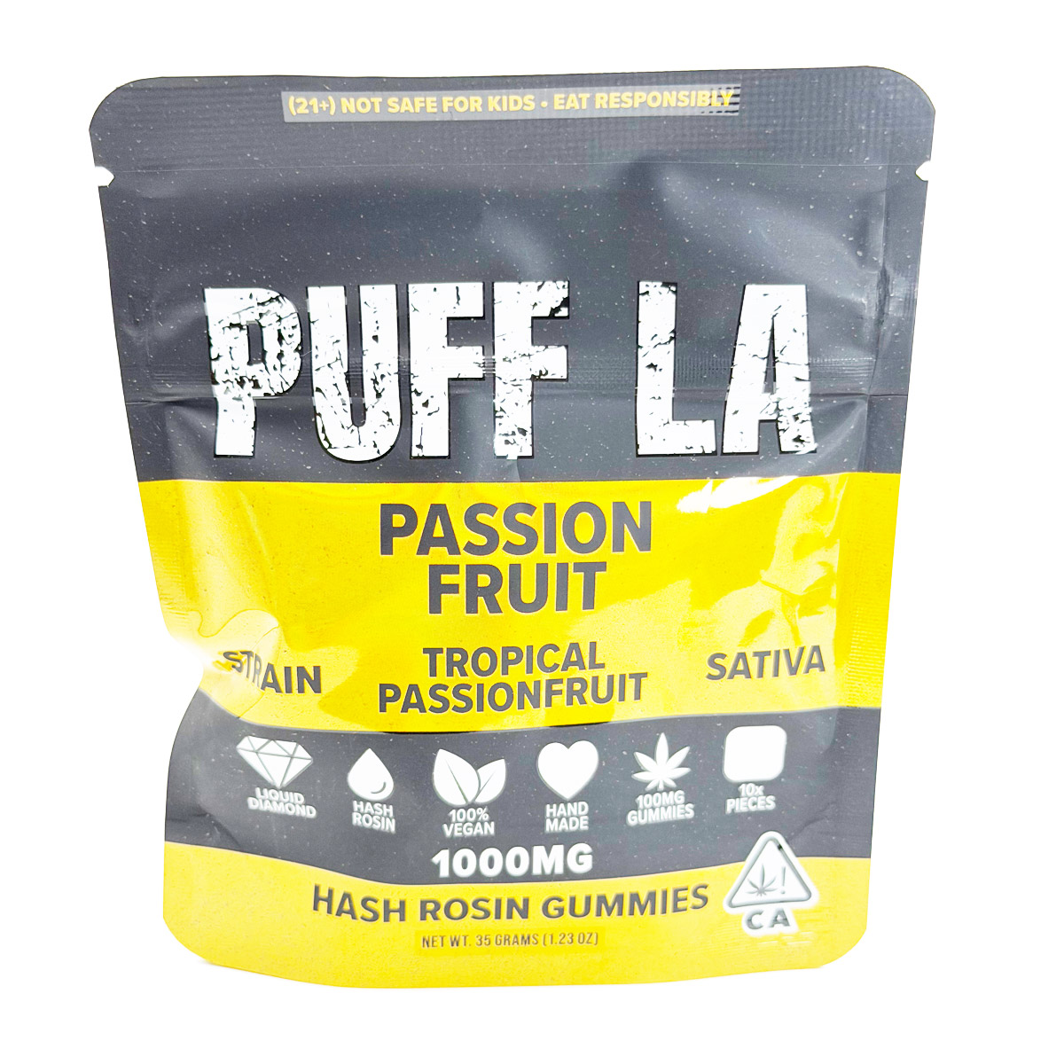 Puff LA Hash Rosin Tropical Passionfruit (Sativa) 1000mg (10x100mg) Edible Gummies